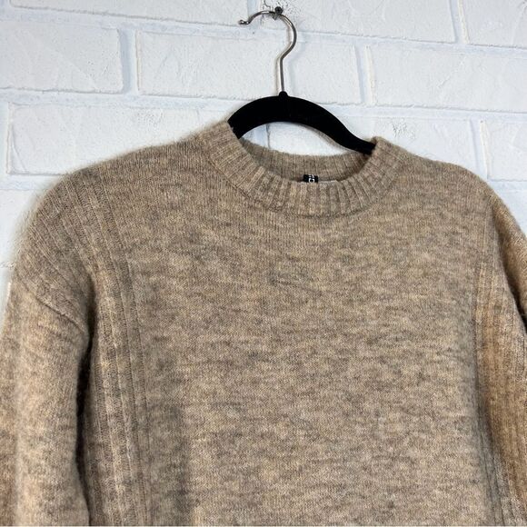 Neutral Tan Wool Alpaca Blend Split Seam Sweater XS - Picture 5 of 10